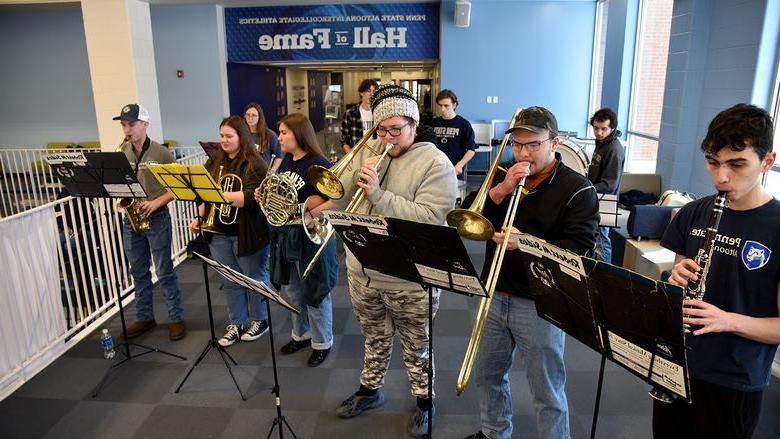 The Penn State Altoona pep band plays at a home men’s basketball game in February.